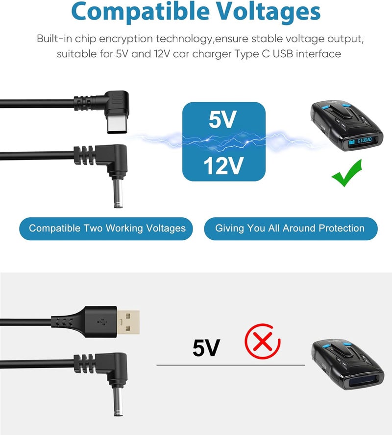 Jsvecip Radar Detector Cord, Type C to DC3.5 Plug Cable,for CobrWhistler Escort Valentine One Uniden Beltronics Radar Detector,Replacement Power Cable for Radar Detectors - Image 4